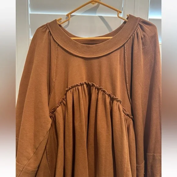 Rust Brown Babydoll Sweatshirt Dress C&V CHELSEA & Violet large - Picture 11 of 14